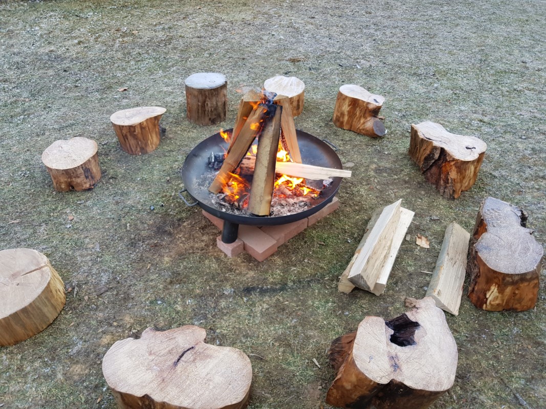 Curtea vilei La Crăiță cu zonă de luat masa în aer liber cu pârâu