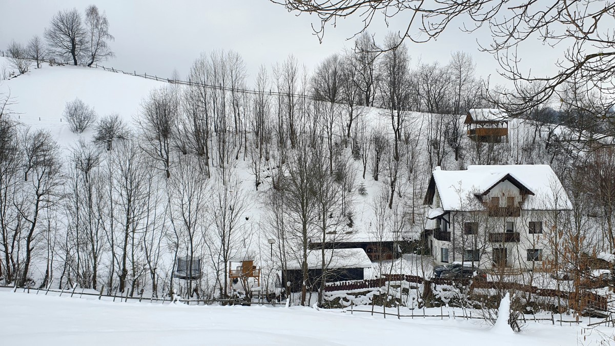 Snow and outdoor fireplace - La Crăiță winter accommodation in Bran